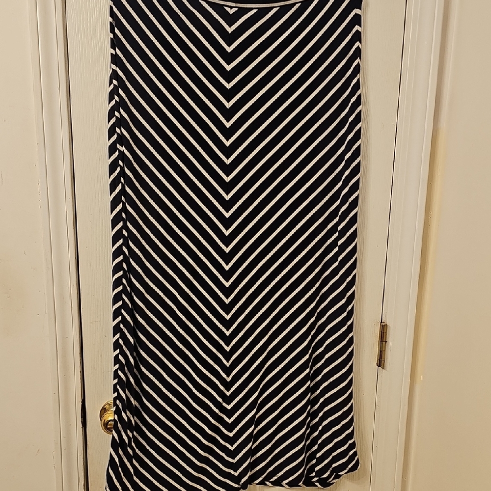 LOFT Navy and White Striped A-Line Skirt